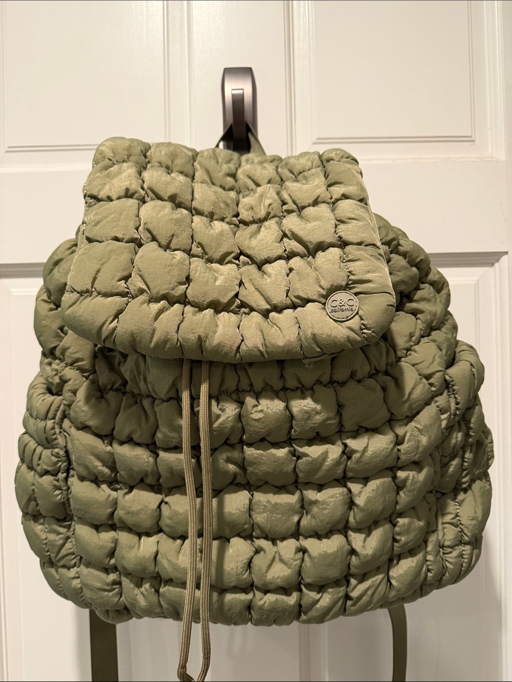 C&C California Quilted Olive Backpack with Drawstring Flap - Like new